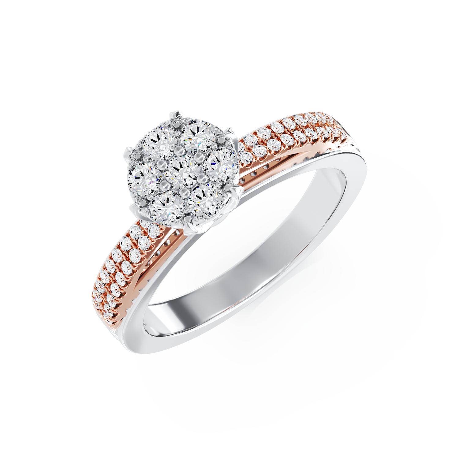 Inel de logodna din aur alb-roz de 18K cu diamante de 0.36ct